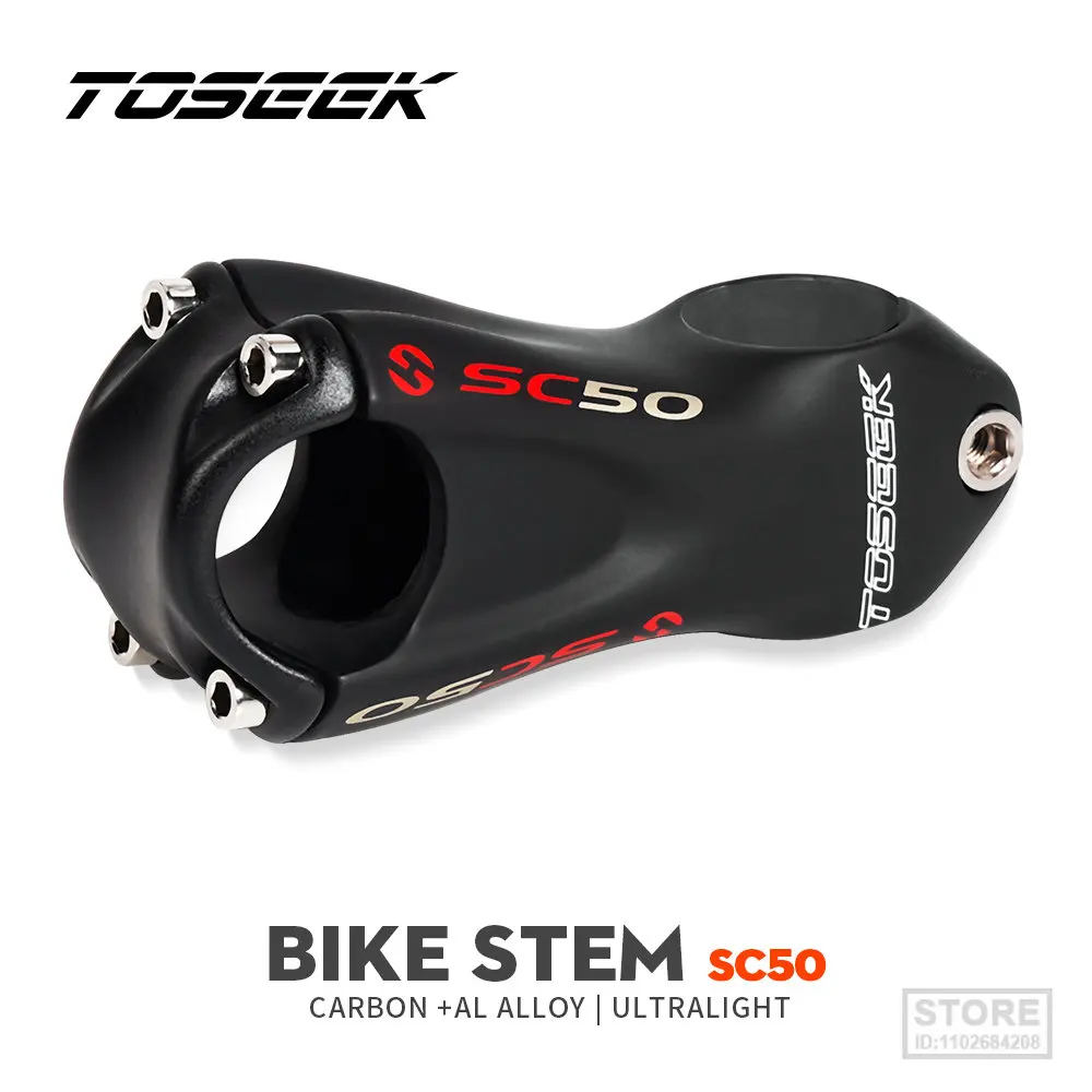 TOSEEK SC50 Карбоновый вынос 10 градусов Горный велосипед 31,8 мм Руль S 80/90/100/110 мм Черные матовые детали для велосипедов