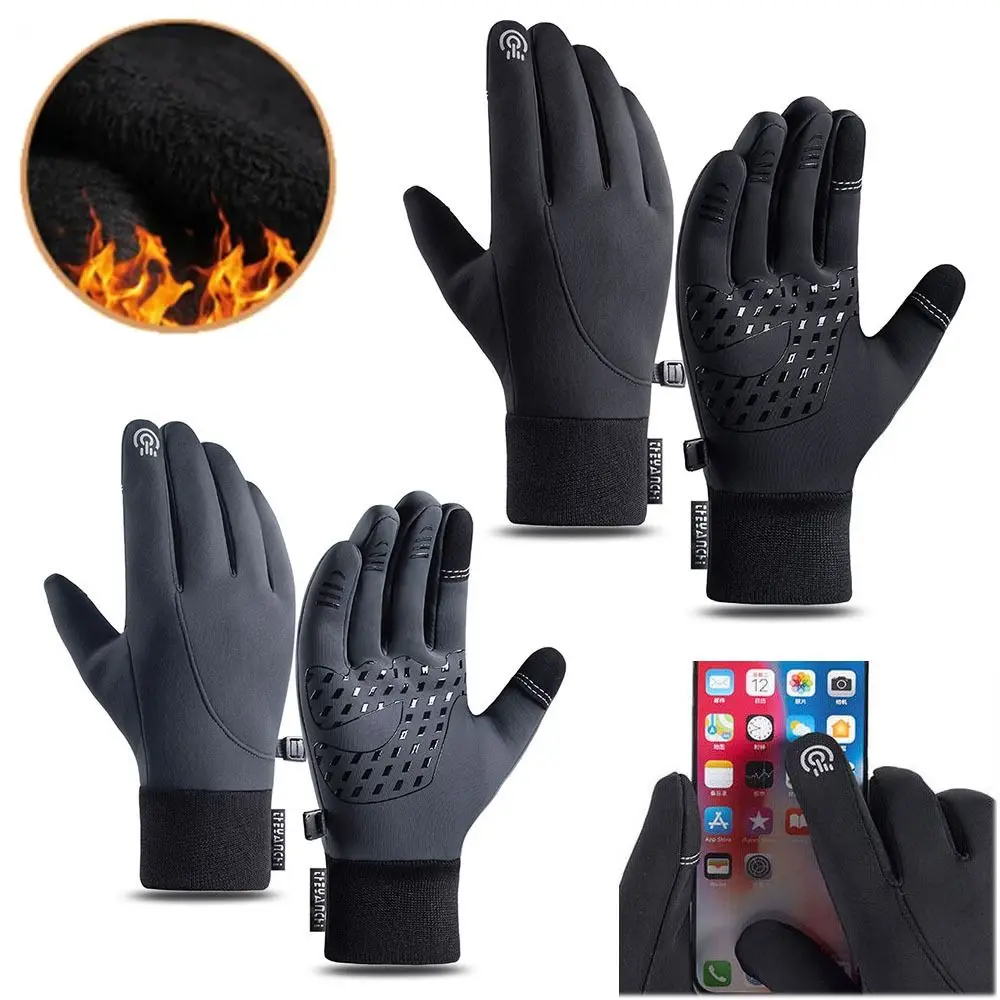 Водонепроницаемые велосипедные перчатки Модные теплые плюс бархатные перчатки на полный палец Нескользящие перчатки