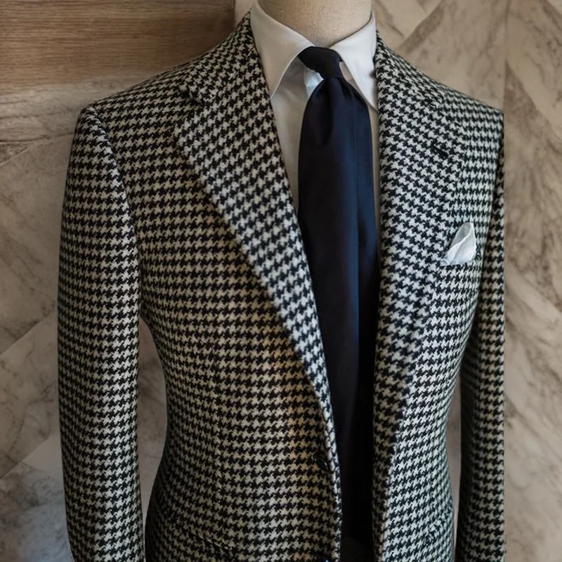 Клетчатый свадебный пиджак для мужчин Пиджак с зубчатыми лацканами Тонкий крой Гусиная лапка Шаблон 2023 Мужское модное пальто В наличии
