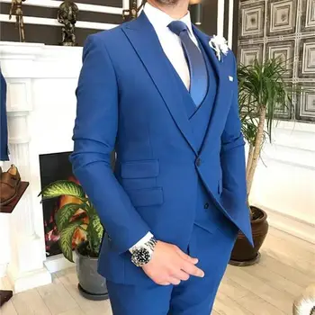 2023 Королевский синий двубортный костюм для мужчин 3 шт. Костюм Homme Свадебный жених Смокинг Шафер Мужчина Slim Fit Вечерняя одежда Мужской костюм