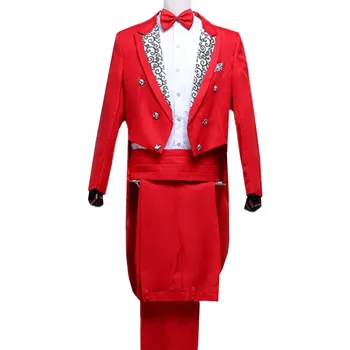 2023 Новый мужской банкет Банкетное платье Белый / черный / красный Мужские свадебные костюмы Куртка и брюки