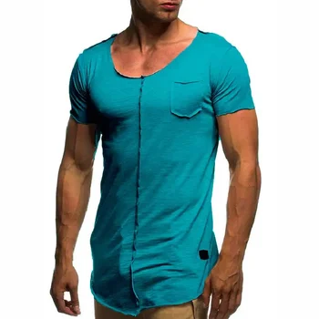 B8370 Однотонная мужская футболка с коротким рукавом Повседневная летняя верхняя футболка Мужские фитнес