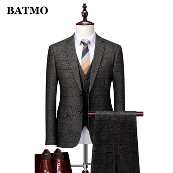 BATMO 2023 новое поступление весна Плед повседневные костюмы мужские,мужское свадебное платье,куртки + брюки + жилет, 1752