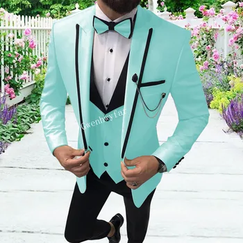 Gwenhwyfar 3 шт. Мужские повседневные костюмы Slim Fit Prom Tuxedos Mint Green для свадебной вечеринки (блейзер + жилет + брюки)