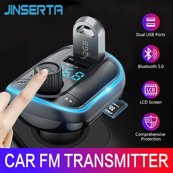 JINSERTA 2021 Громкая связь Bluetooth 5.0 FM Передатчик Модулятор Автомобильное зарядное устройство 3,1 А Двойной USB-адаптер MP3-плеер Беспроводной приемник