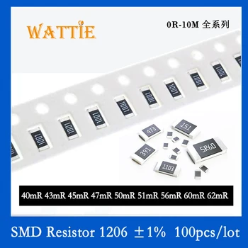 SMD Резистор 1206 1% 0.04R 0.043R 0.045R 0.047R 0.05R 0.051R 0.056R 0.06R 0.062R 100PC/лот чип Сверхнизкое значение сопротивления