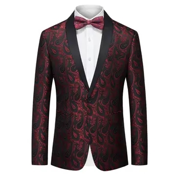 жаккардовая ткань мужской пиджак с галстуком-бабочкой мода свадебная вечеринка платье пальто на одну пуговицу вино красное золото черный элегантный блейзер