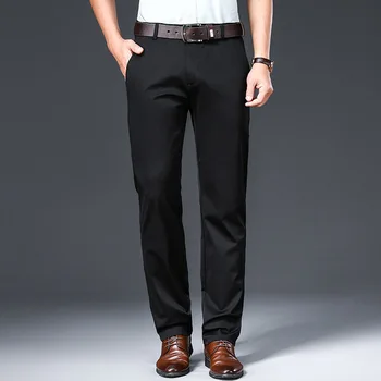 классический дизайн деловой повседневный мужской хлопковые брюки эластичные тонкие с высокой талией свободные тонкие черного цвета мужская формальная офисная одежда