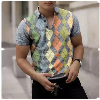 Летняя новая мужская рубашка-поло повседневная индивидуальность винтажная полосатая пряжка с 3d принтом с коротким рукавом POLO