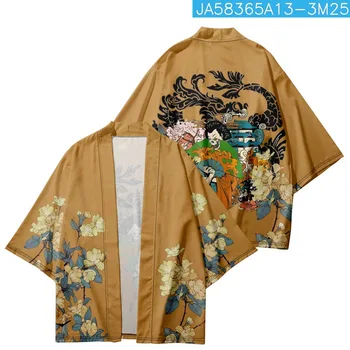 Мужская рубашка с принтом Одежда Японская Юката Самурайское кимоно Харадзюку Кардиган Традиционное кимоно Хаори