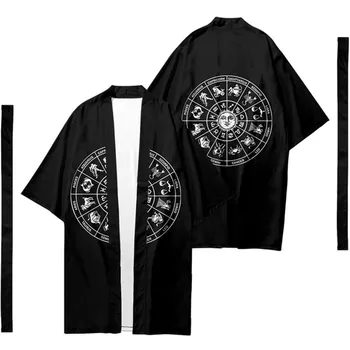 Мужчины Японское длинное кимоно Кардиган Мужской костюм самурая Кимоно с рисунком созвездия Рубашка Юката Внешний чехол