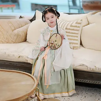 Ханьфу Тонкая девушка в китайском стиле Мин с длинным рукавом облачное плечо традиционное китайское детское ханьфу
