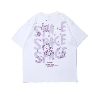 Хип-хоп уличная футболка Bear Rabbit Spaceman Print Футболка 2023 Мужская повседневная футболка Harajuku Cotton Y2k Летние женские топы Футболки